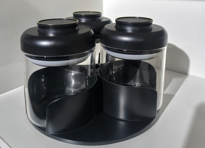 CH 3 Piece Glass Condiment Set with Rotating Rack Black - alternate view