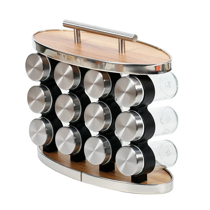 CH 12 Piece Spice Jar Wooden Rack Oval - alternate view