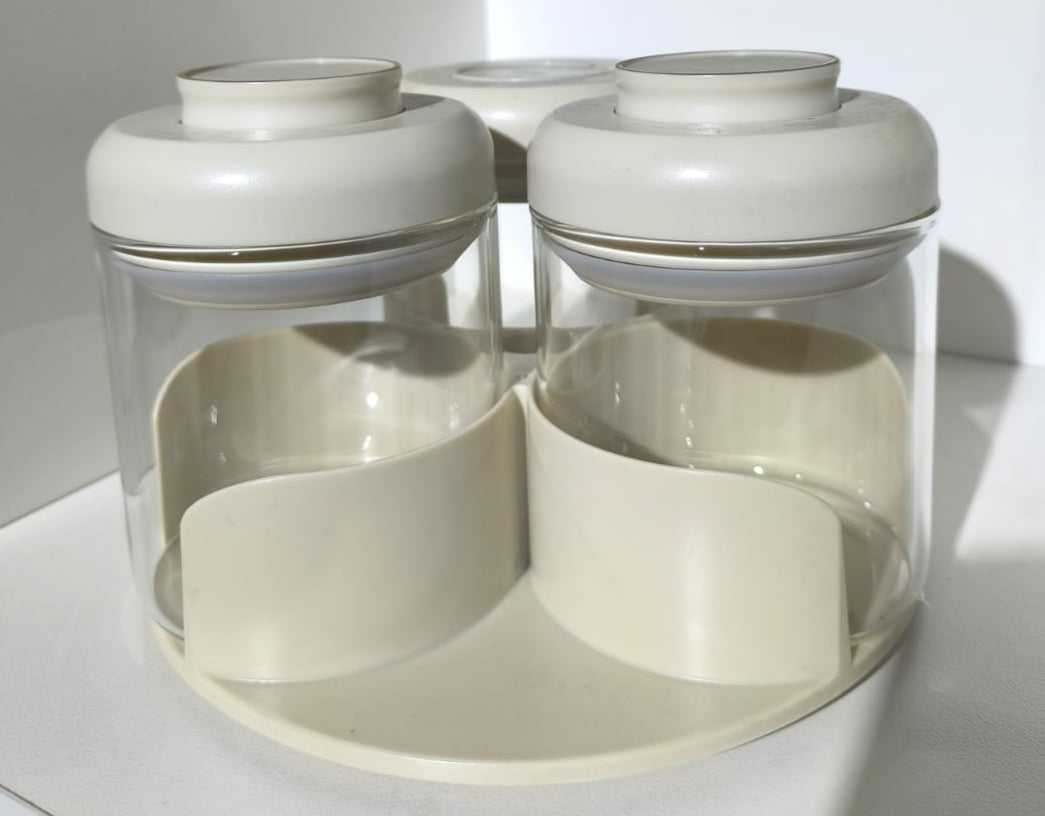 CH 3 Piece Glass Condiment Set with Rotating Rack Cream - alternate view