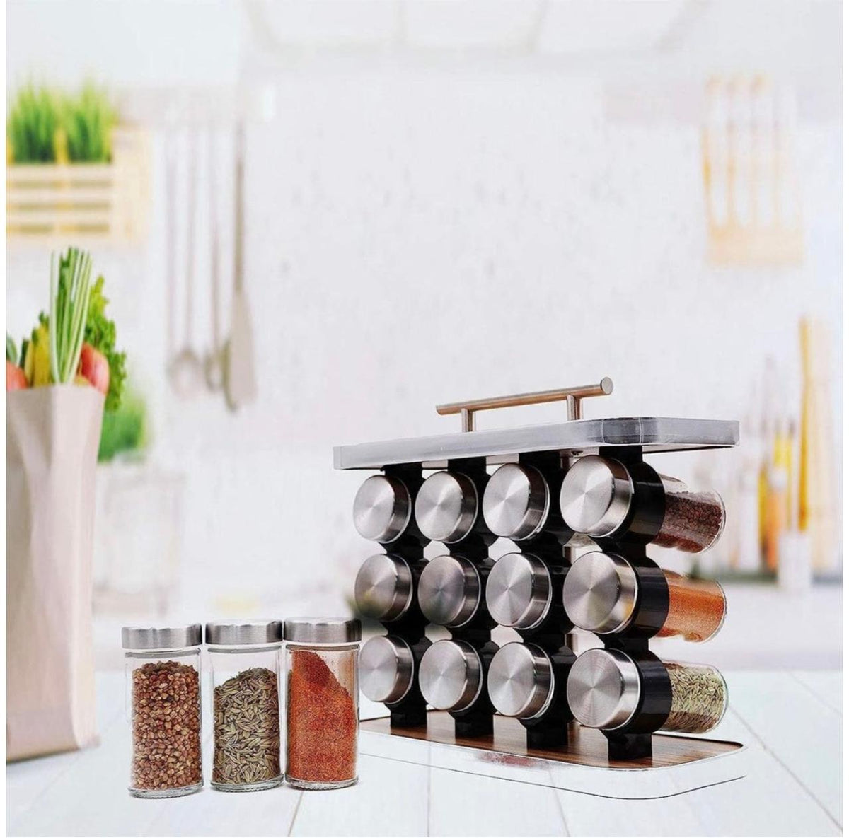 CH 12 Piece Spice Jar Wooden Rack Rectangular - alternate view