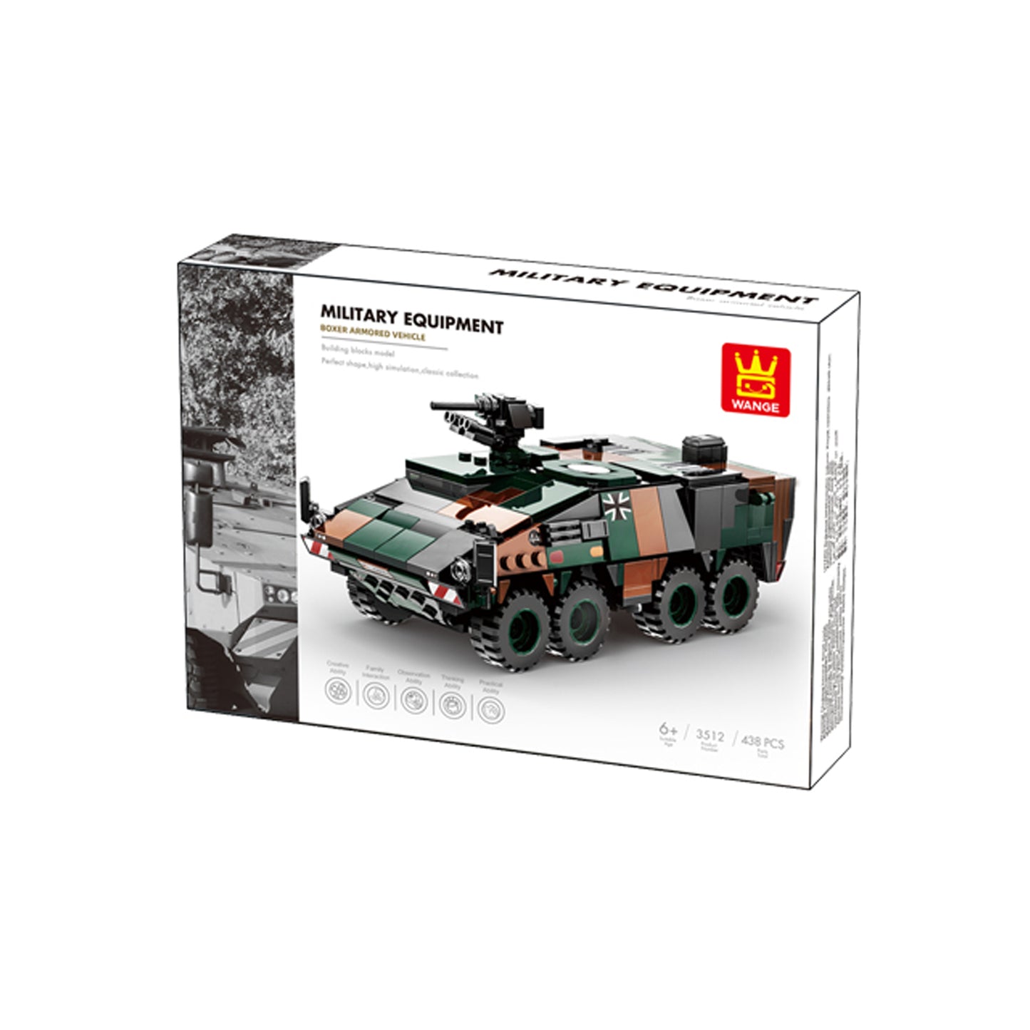 Wange Military Equipment Boxer Armoured Vehicle 438 Piece Building Block Set