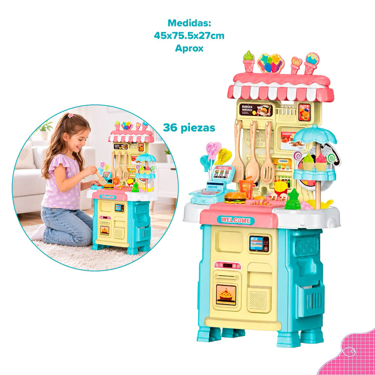36 Piece Fast Food Kitchen Play Set Blue