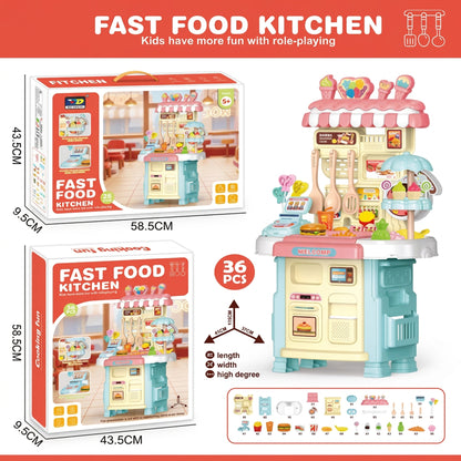 36 Piece Fast Food Kitchen Play Set Blue