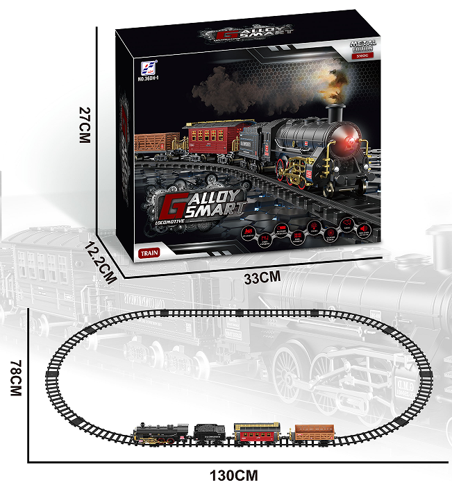 Battery Operated Metal Train Set with Smoke, Light & Sound Black
