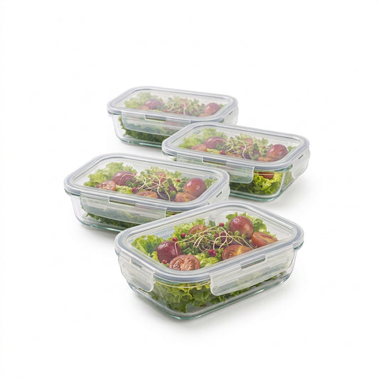 CH 370ml 4 Piece Rectangular Glass Container Set Clear