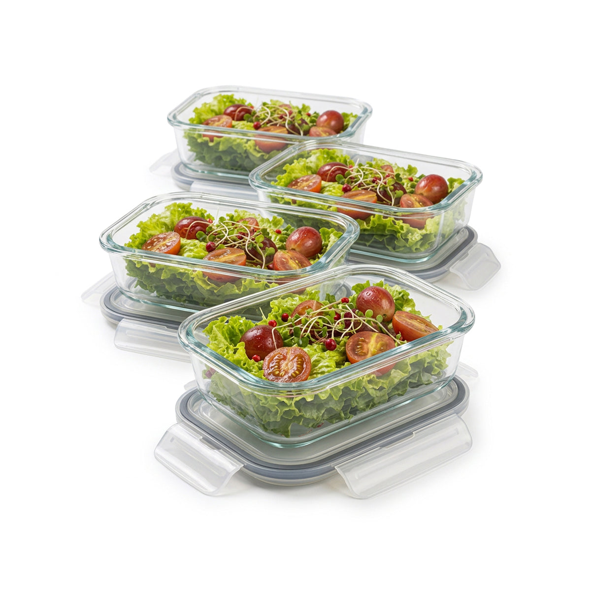 CH 370ml 4 Piece Rectangular Glass Container Set Clear