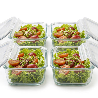 CH 370ml 4 Piece Rectangular Glass Container Set Clear