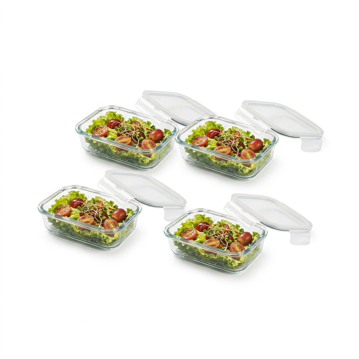 CH 370ml 4 Piece Rectangular Glass Container Set Clear