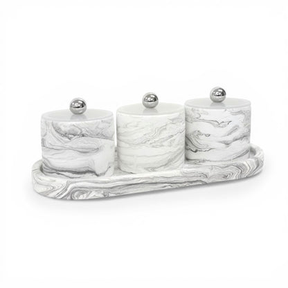 3 Piece Marble Design Canister Set Black & White