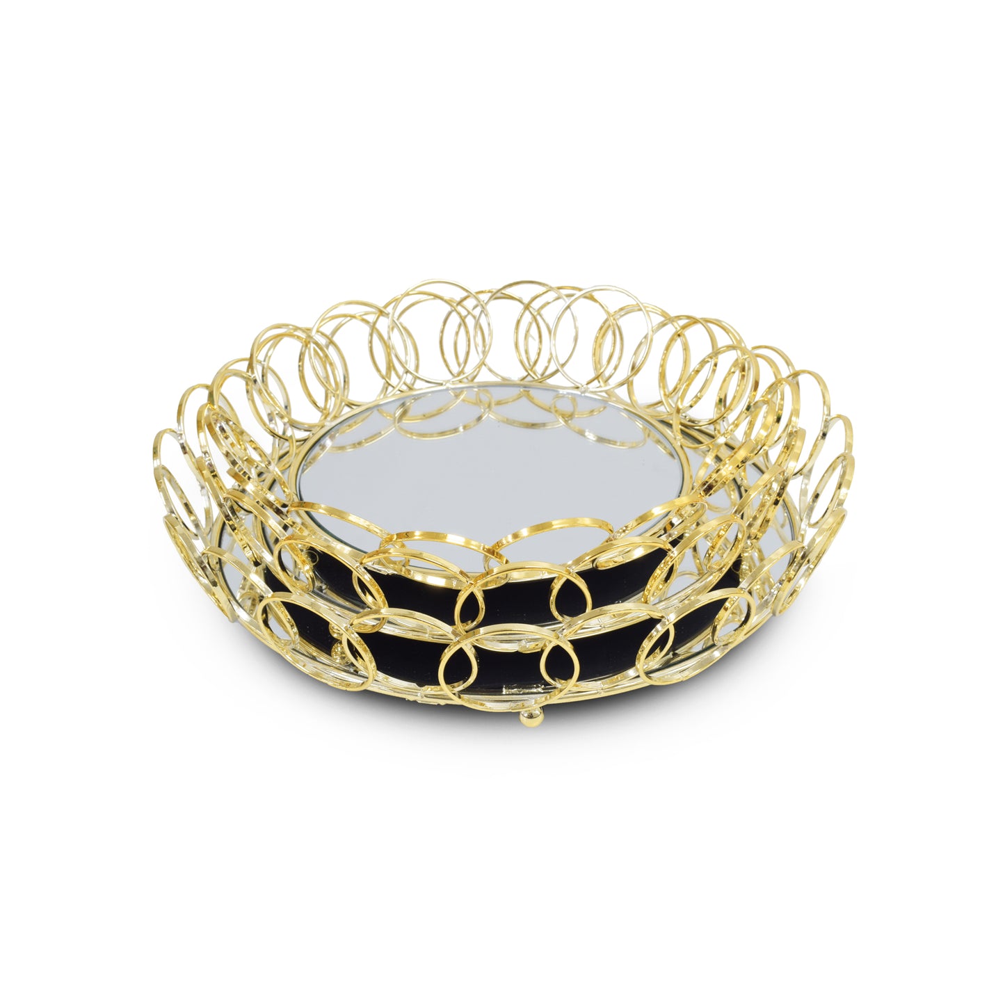 Milano 3 Piece Circle Mirror Tray Set Gold