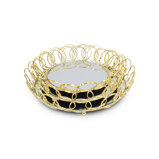 Milano 3 Piece Circle Mirror Tray Set Gold
