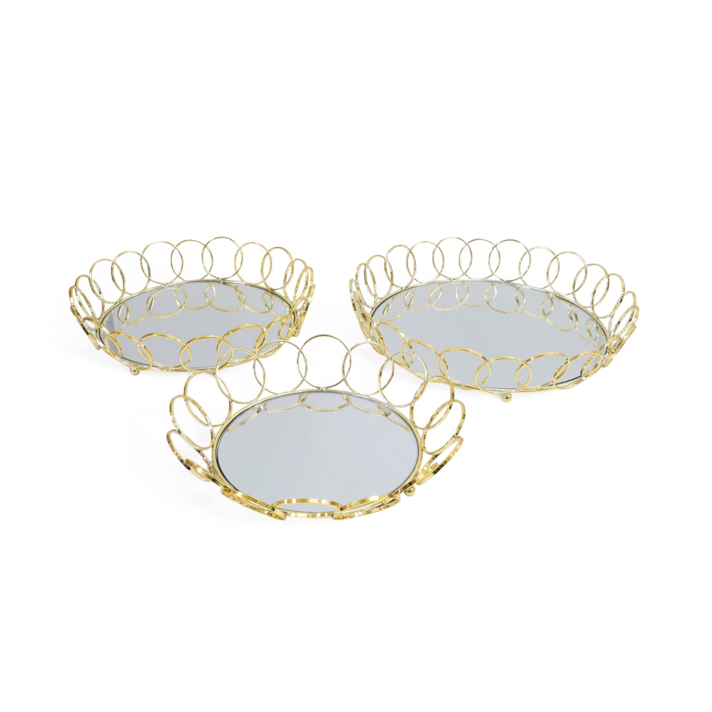 Milano 3 Piece Circle Mirror Tray Set Gold