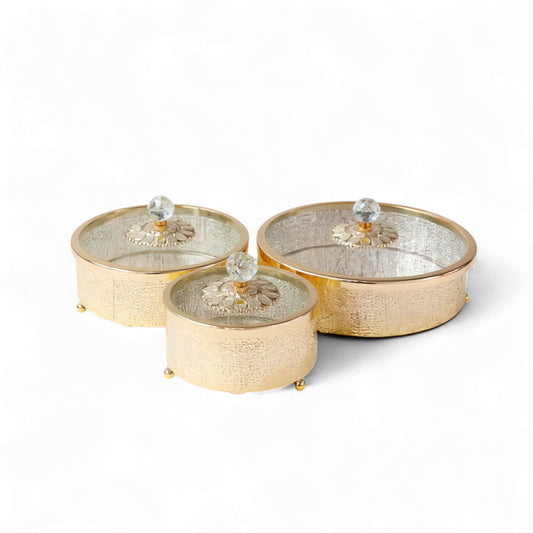 The Venice 3 Piece Cake Storage Set Gold