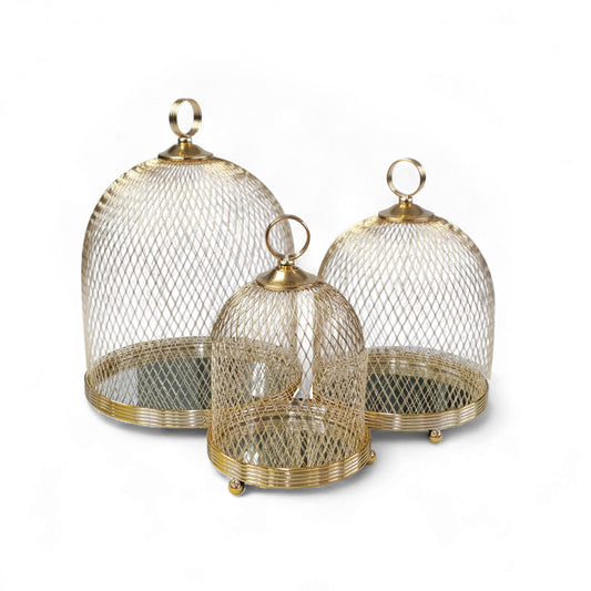 The Venice 3 Piece Mesh Cake Storage Dome Set Gold
