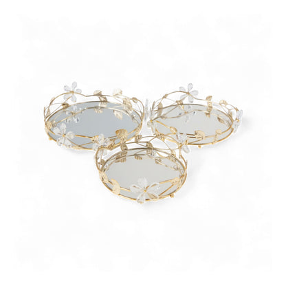 The Venice 3 Piece Round Flower Tray Set Gold