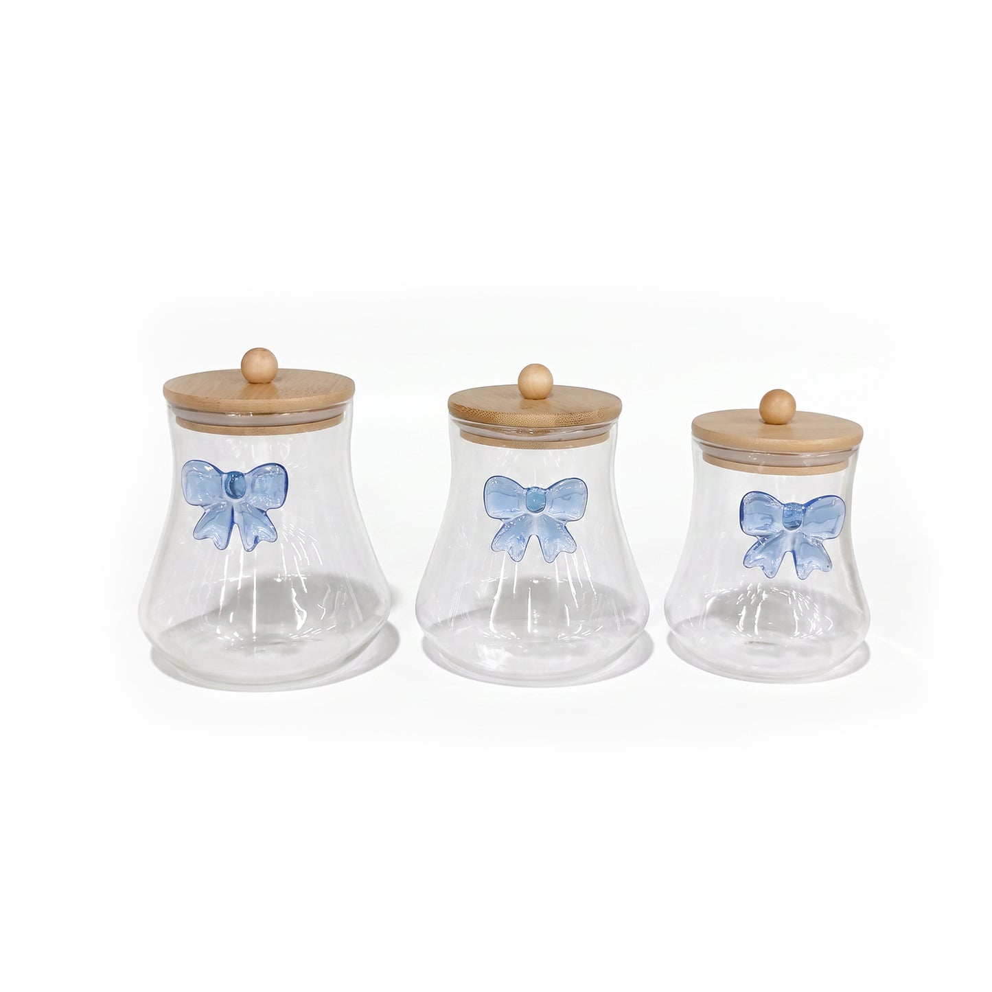 3 Piece Bow Design Glass Canister Set Blue