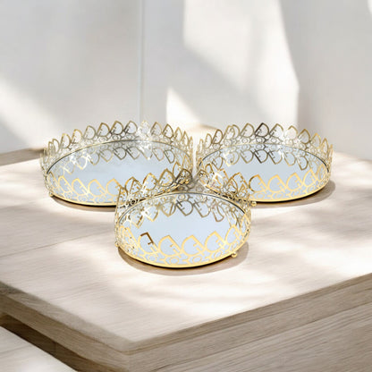 Milano 3 Piece Mirror Tray Set Gold