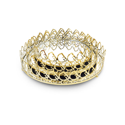 Milano 3 Piece Mirror Tray Set Gold
