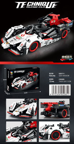 486 Piece Technique Pull Back Racing Car Building Block Set White