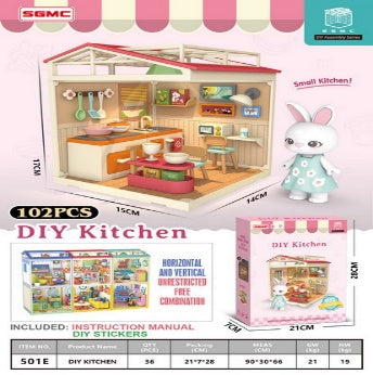 102 Piece DIY Kitchen Miniature Assembly Set Pink