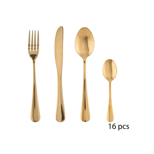 Five 16 Piece Stainless Steel Cutlery Set Gold