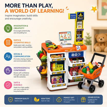 60 Piece Supermarket Cash Register Play Set Orange