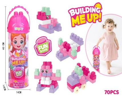 70 Piece Building Me Up Building Blocks Bottle Pink