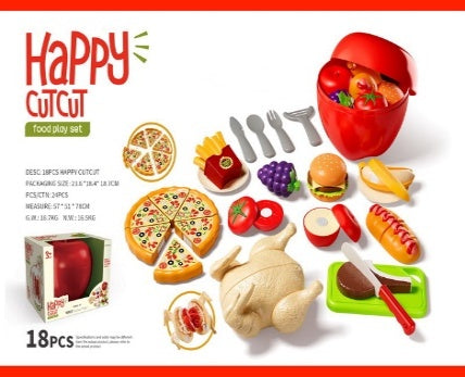 18 Piece Happy CutCut Food Cutting Play Set Red
