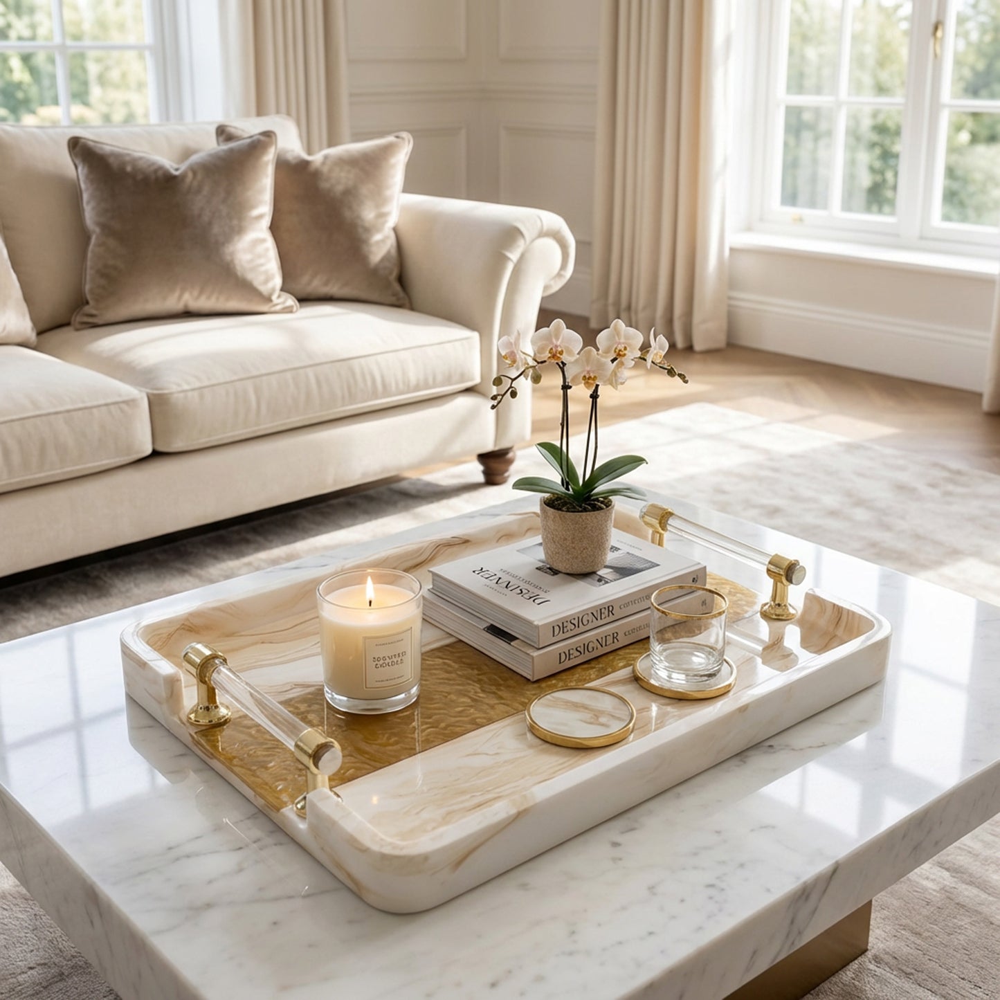 Marble Design Serving Tray Brown & White