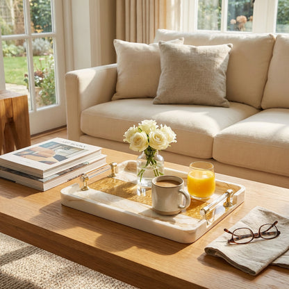 Marble Design Serving Tray Brown & White