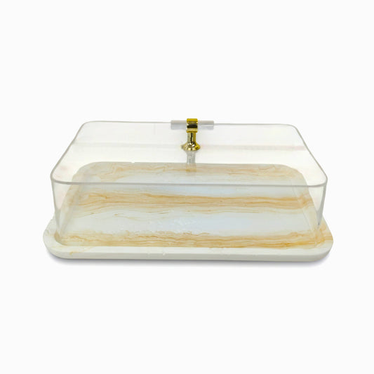 Marble Design Cake Server Brown & White