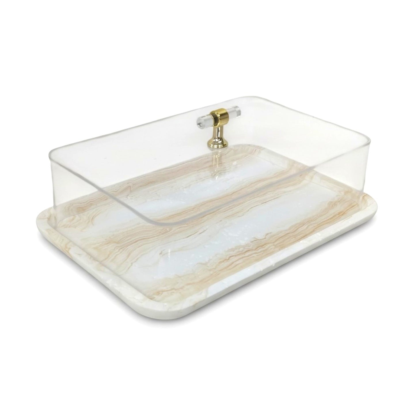Marble Design Cake Server Brown & White