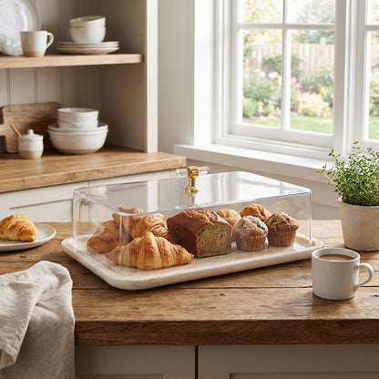 Marble Design Cake Server Brown & White