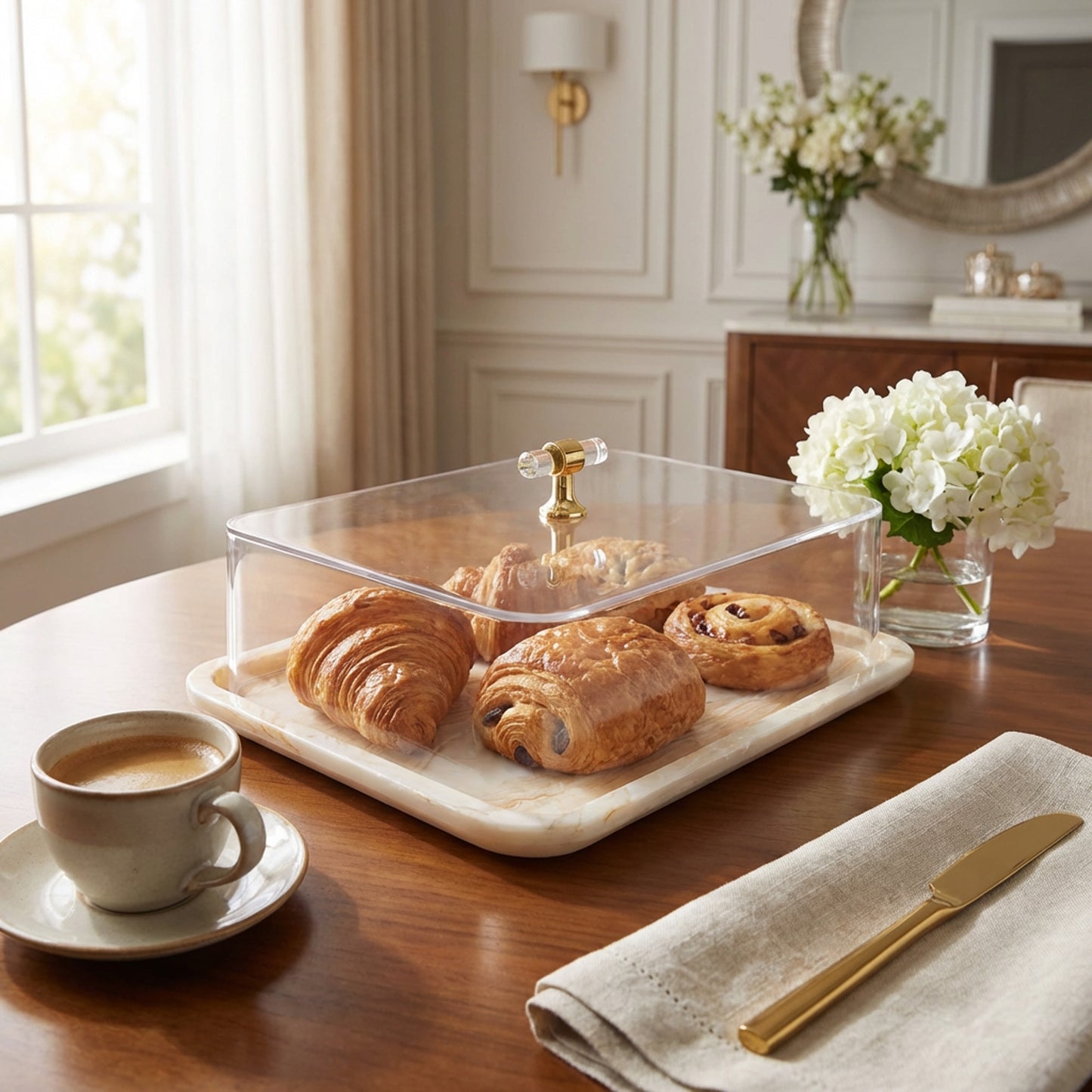 Marble Design Cake Server Brown & White