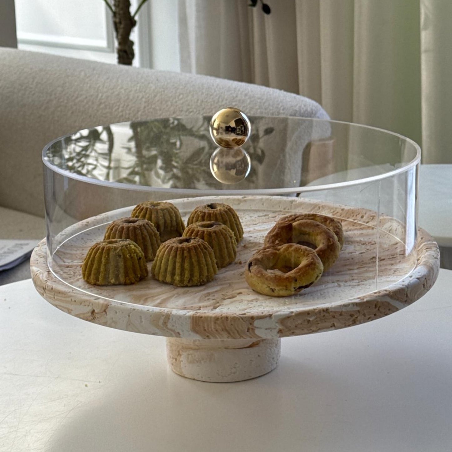 Marble Design Round Cake Stand Brown & White
