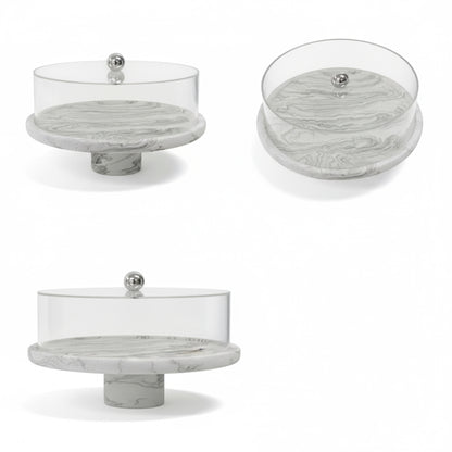 Marble Design Round Cake Stand Black & White