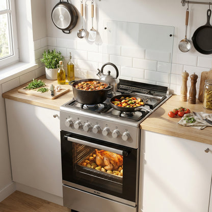 ELBA ESSENTIAL 60CM 4 BURNER GAS STOVE WITH ELECTRIC OVEN - STAINLESS STEEL + FREE TOTAI HEATER