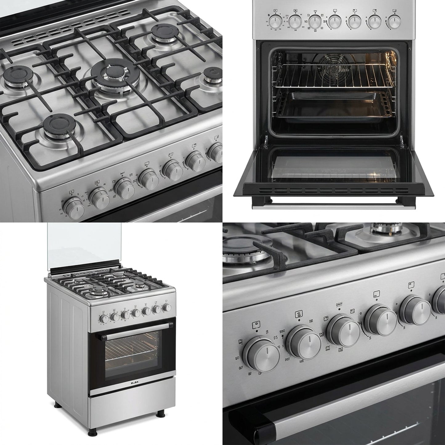 ELBA ESSENTIAL 60CM 4 BURNER GAS STOVE WITH ELECTRIC OVEN - STAINLESS STEEL + FREE TOTAI HEATER
