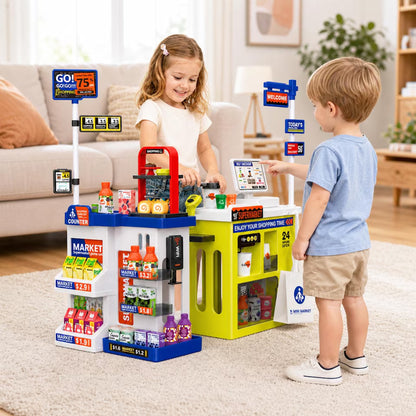 67 Piece 2-in-1 Supermarket Play Set with Light & Sound Green