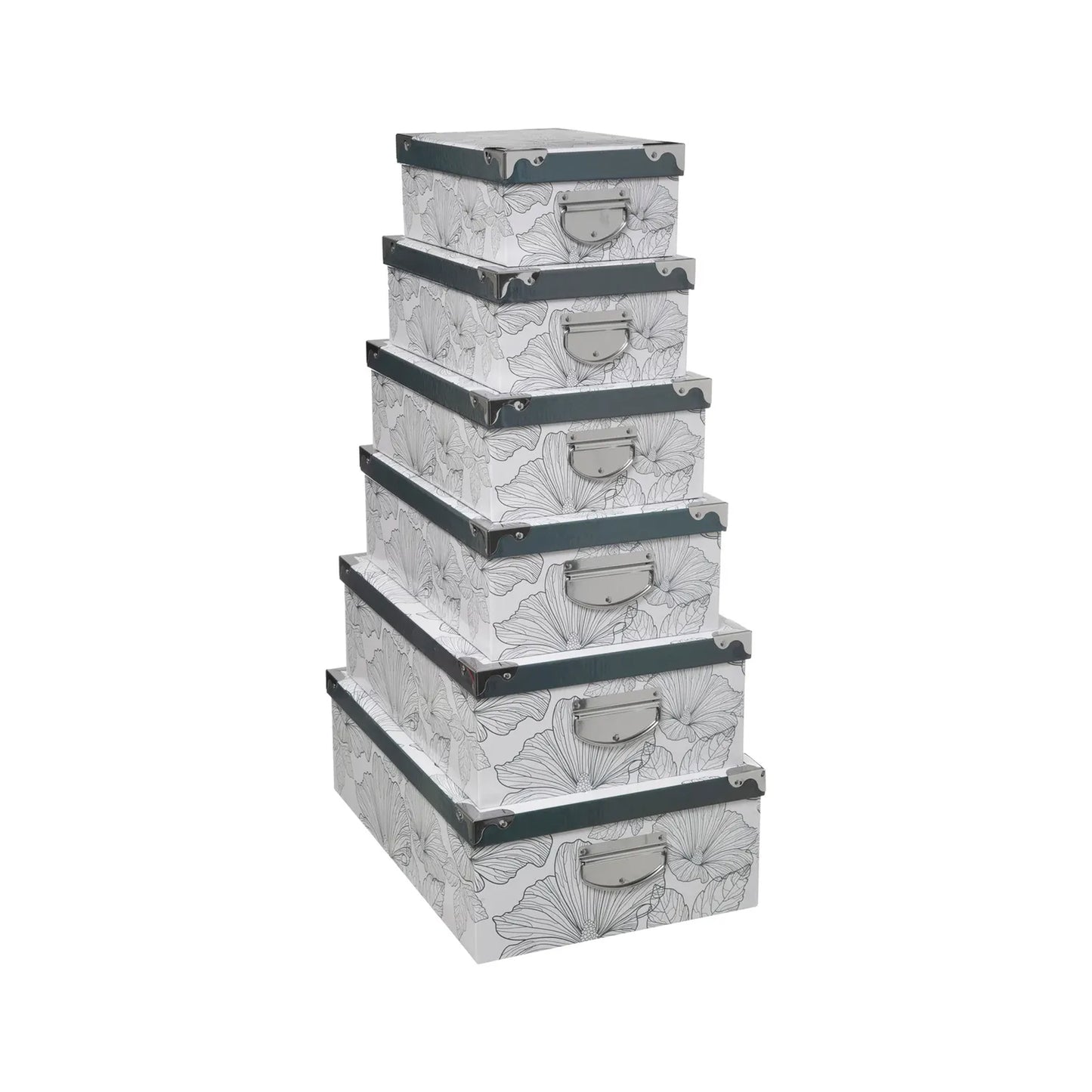 Five 6 Piece Delicatesse Boxes with Metal Corners Set Black & White