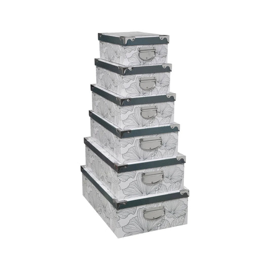 Five 6 Piece Delicatesse Boxes with Metal Corners Set Black & White