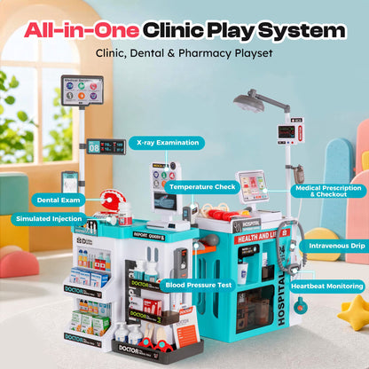 77 Piece 2-in-1 Medical Counter Doctor Play Set with Light & Sound Teal