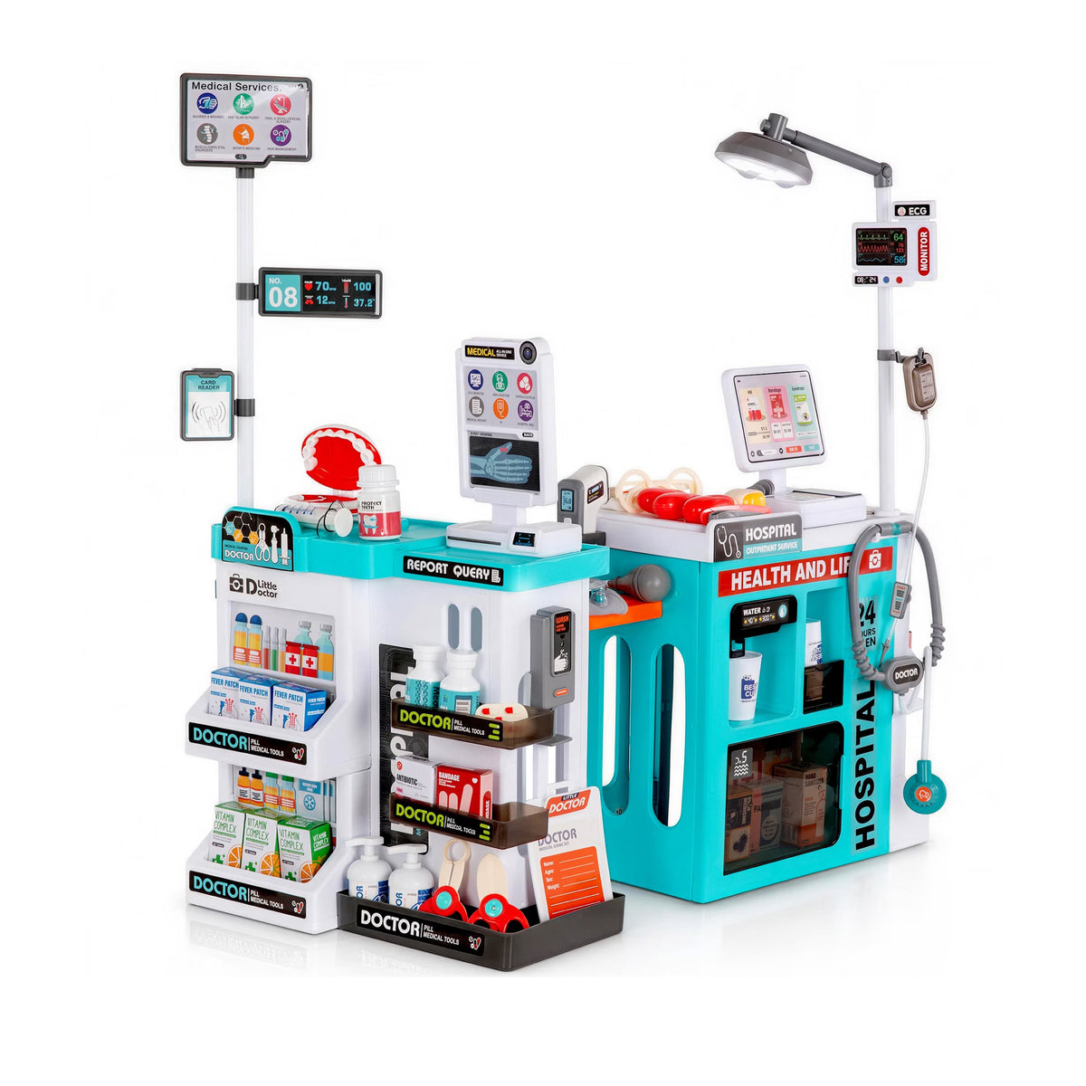 77 Piece 2-in-1 Medical Counter Doctor Play Set with Light & Sound Teal