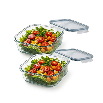 800ml 2 Piece Square Glass Container Set Clear