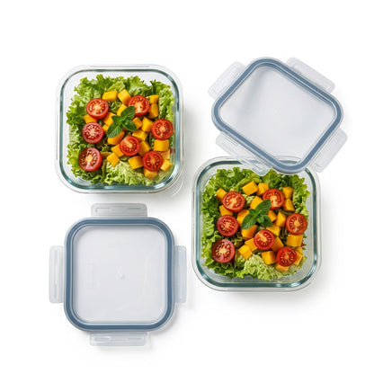 800ml 2 Piece Square Glass Container Set Clear