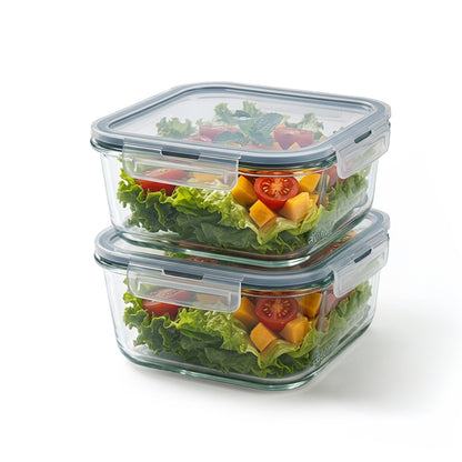 800ml 2 Piece Square Glass Container Set Clear