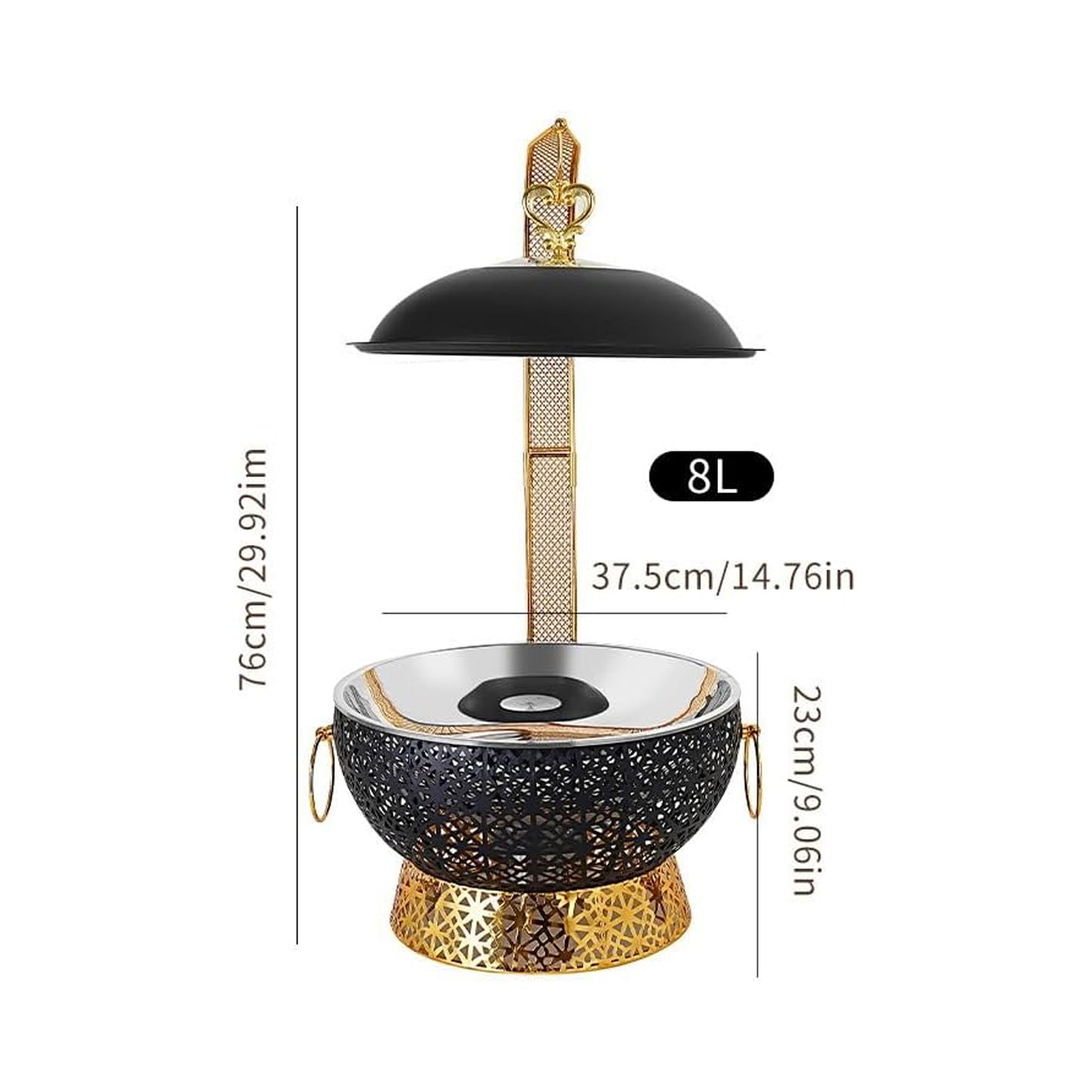Stainless Steel 8Lt Chafing Dish Black & Gold