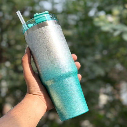 Kitchen Life 900ml 2-Toned Glitter Thermos Flask Turquoise & Silver