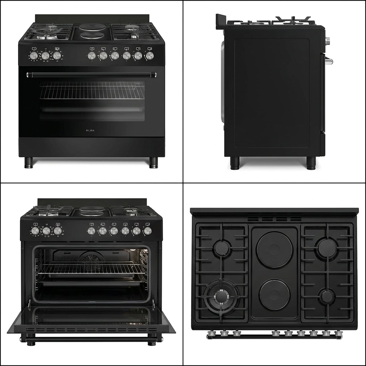 Elba Essential 90cm 4 Burner 2 electric Gas/Electric Stove Black + FREE TOTAI HEATER