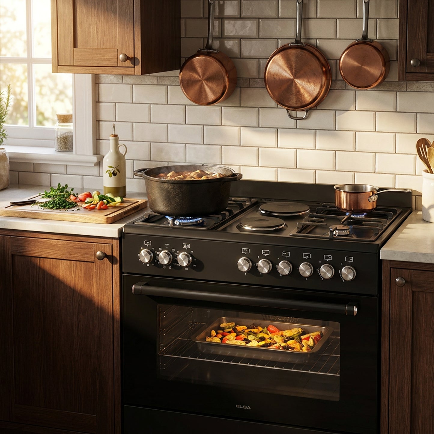 Elba Essential 90cm 4 Burner 2 electric Gas/Electric Stove Black + FREE TOTAI HEATER